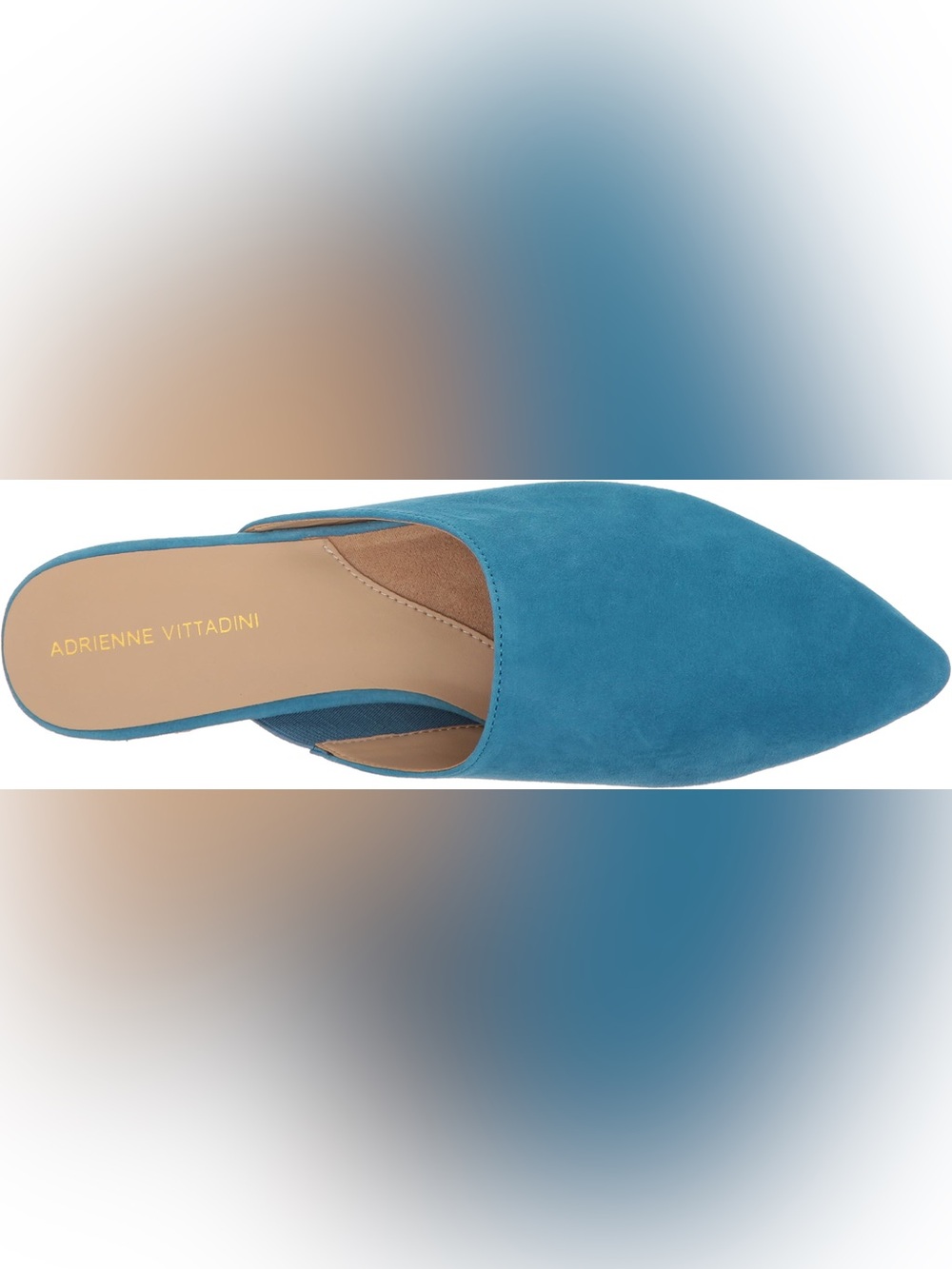 Adrienne Vittadini Blue Suede Flory Pointed Toe Mules Flats